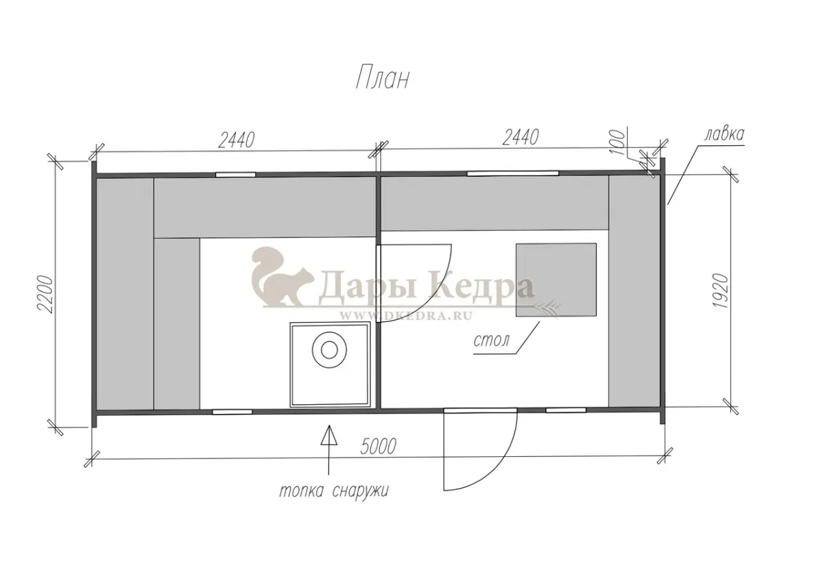 Баня-бочка «Танк» из кедра 5х2,2 метра (вариант 2)