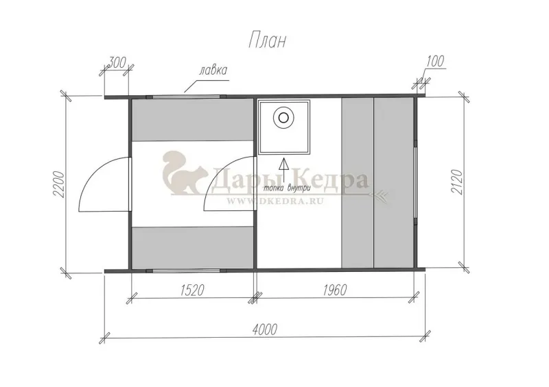 Каркасная баня «Барн» из кедра 4х2,2 метра